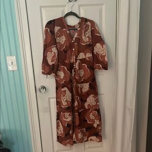 Marine Layer Brown and Cream Bishop Sleeve Sundress
